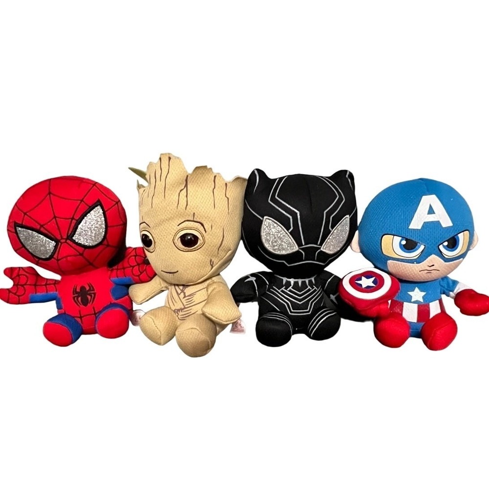 Marvel‎ Avengers Groot, Black Panther, Captain America, Spiderman, Plush